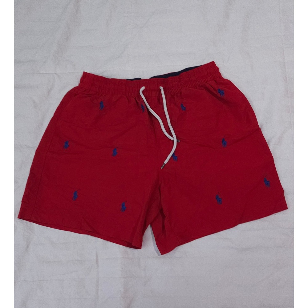 Polo Ralph Lauren Swim Trunks Mens Medium Red Navy Pony All Over Print Shorts